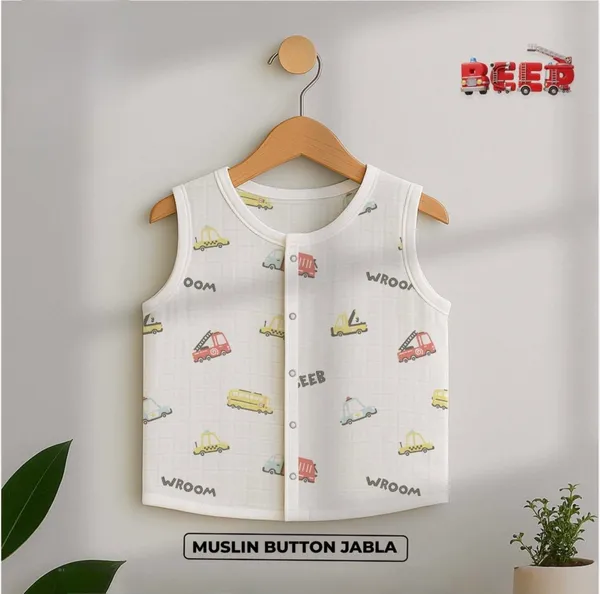 White_Muslin_Vehicle_Print_Sleeveless_Jhabla_For_Babies_Pack_Of_3