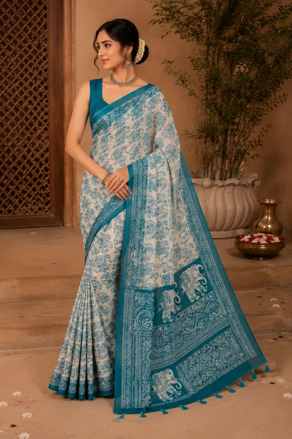 White_And_Blue_Saree_For_Women