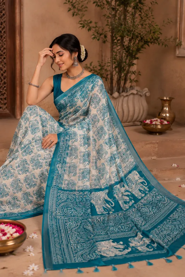 White_And_Blue_Saree_For_Women