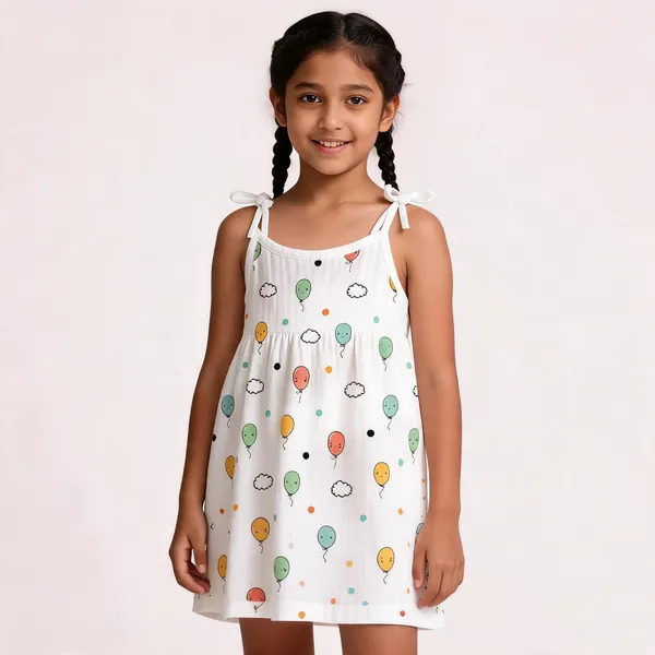 White_Muslin_Balloon_Print_Knot_Frock_For_Baby_Girls