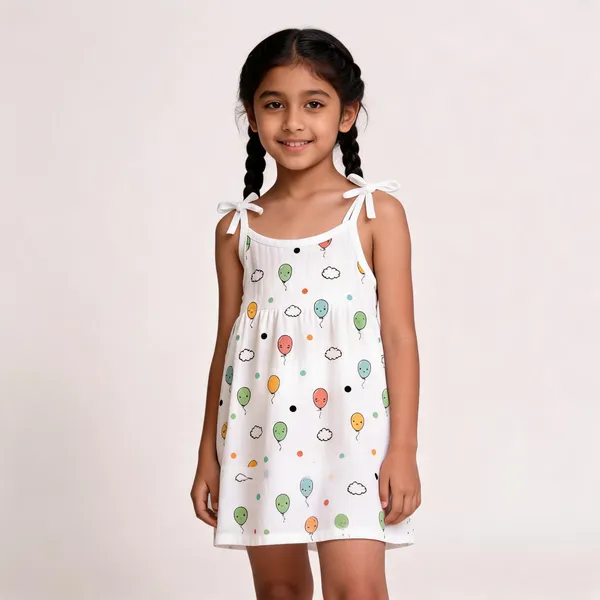 White_Muslin_Balloon_Print_Knot_Frock_For_Baby_Girls