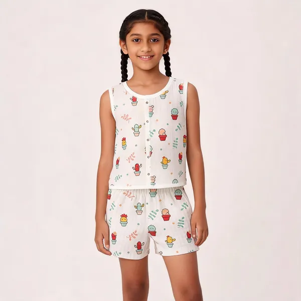 White_Muslin_Cactus_Print_Sleeveless_Co-Ord_Set_For_Babies