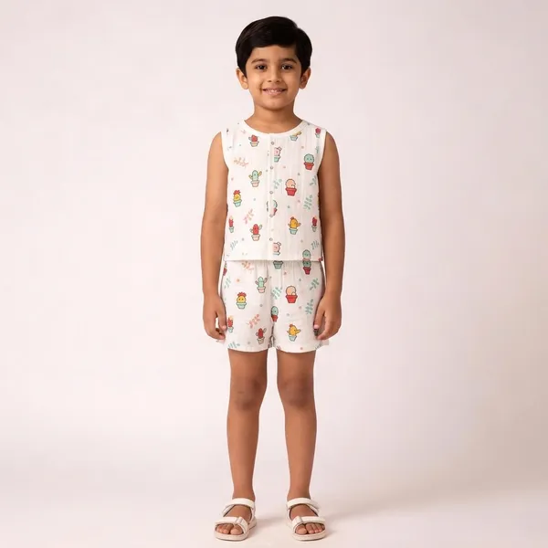White_Muslin_Cactus_Print_Sleeveless_Co-Ord_Set_For_Babies