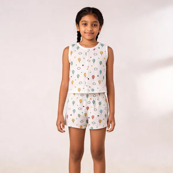 White_Muslin_Balloon_Print_Sleeveless_Co-Ord_Set_For_Babies