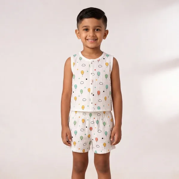 White_Muslin_Balloon_Print_Sleeveless_Co-Ord_Set_For_Babies