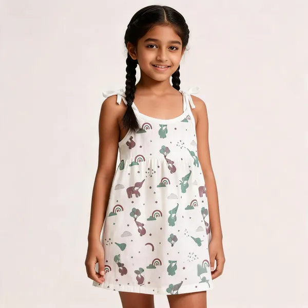 White_Muslin_Elephant_Print_Sleeveless_Frock_For_Baby_Girls