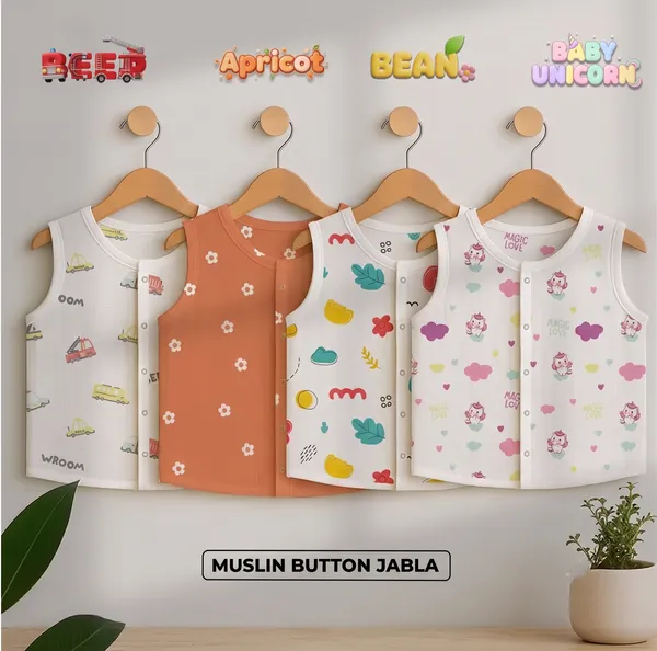 White_Muslin_Printed_Sleeveless_Button_Jabla_For_Babies_Pack_Of_4