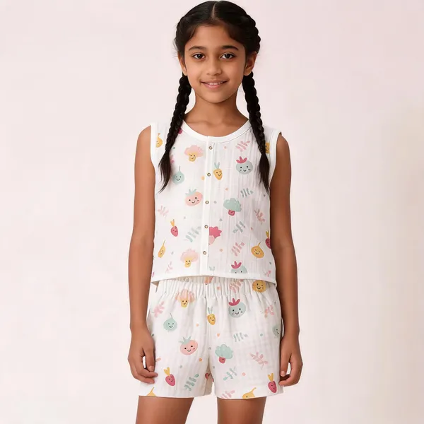 White_Muslin_Fruit_Print_Sleeveless_Co-Ord_Set_For_Babies