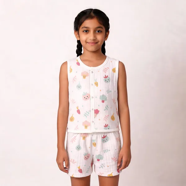 White_Muslin_Fruit_Print_Sleeveless_Co-Ord_Set_For_Babies