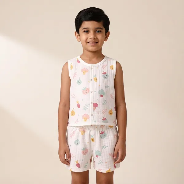 White_Muslin_Fruit_Print_Sleeveless_Co-Ord_Set_For_Babies
