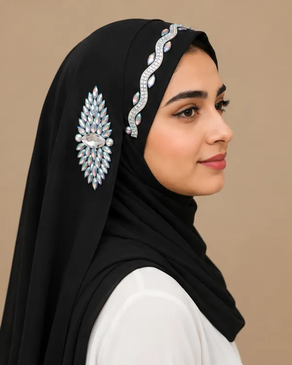FAHAARI_Premium_Black_Diamond_Work_Georgette_Hijab_for_Women