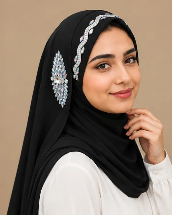 FAHAARI_Premium_Black_Diamond_Work_Georgette_Hijab_for_Women