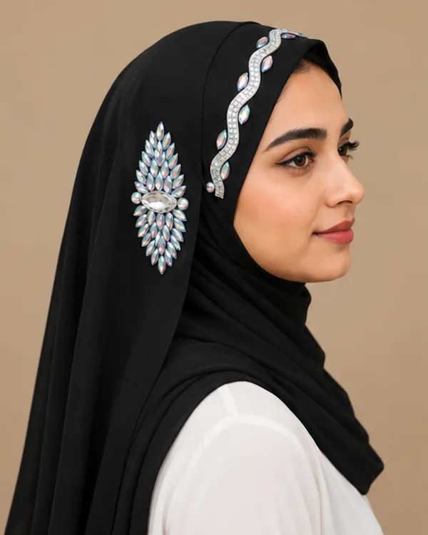 FAHAARI_Premium_Black_Diamond_Work_Georgette_Hijab_for_Women