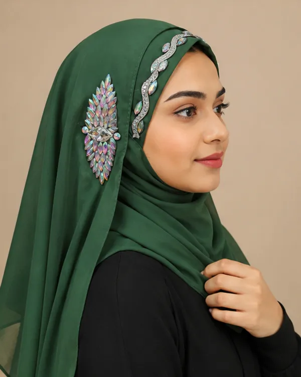 FAHAARI_Premium_Green_Chain_Work_Georgette_Hijab_for_Women