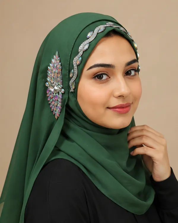 FAHAARI_Premium_Green_Chain_Work_Georgette_Hijab_for_Women