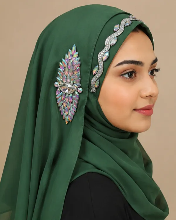 FAHAARI_Premium_Green_Chain_Work_Georgette_Hijab_for_Women