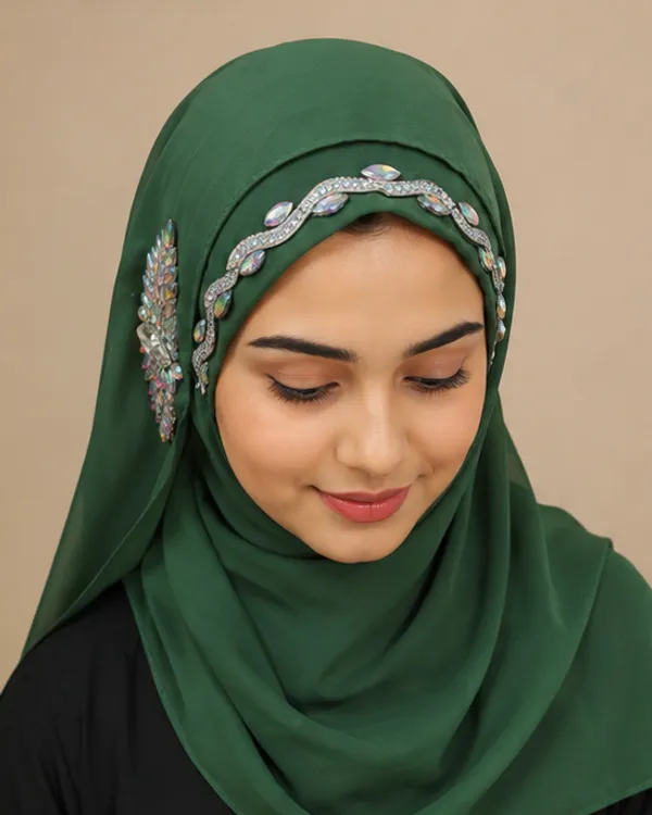 FAHAARI_Premium_Green_Chain_Work_Georgette_Hijab_for_Women