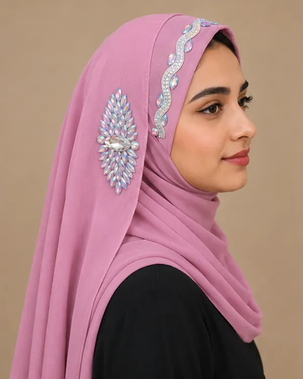 FAHAARI_Designer_Pink_Chain_Work_Hijab