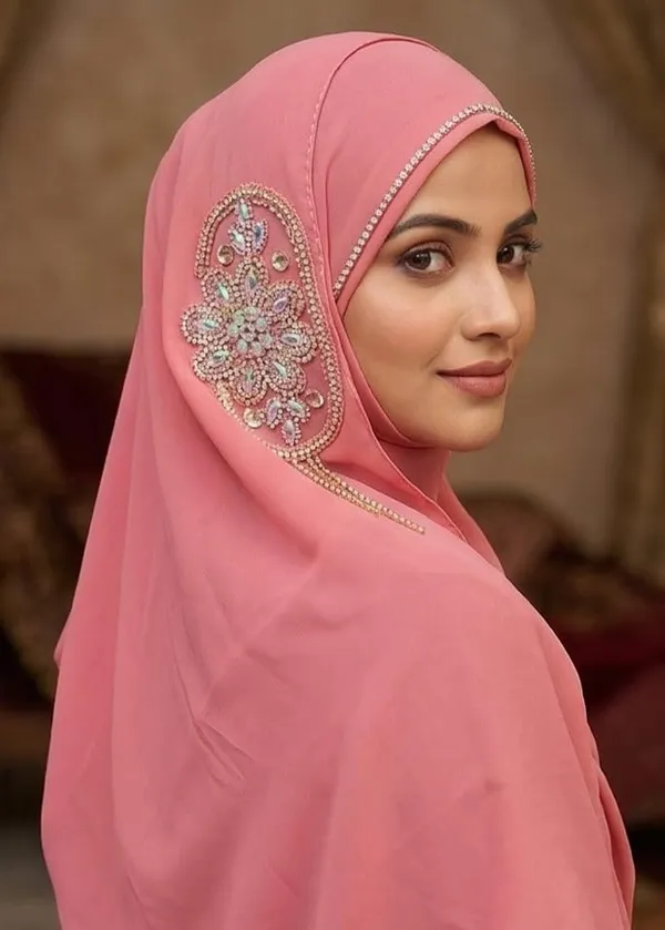 Pink_Georgette_Stone_Embroidered_Hijab_For_Women