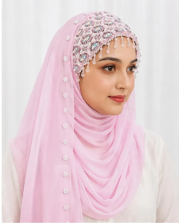 Pink_Georgette_Embellished_Crystal_Sequin_Hijab_For_Women