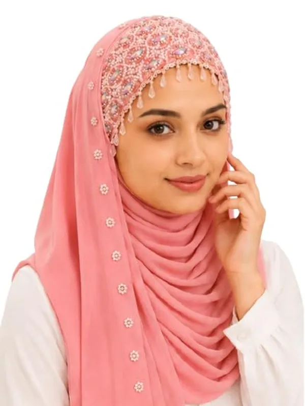 Red_Georgette_Embellished_Hijab_For_Women