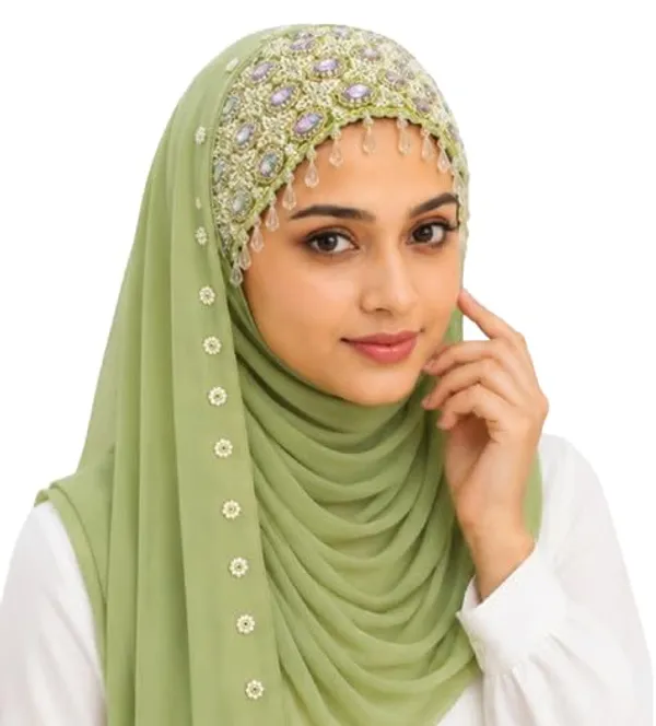 Green_Georgette_Embroidered_Hijab_For_Women