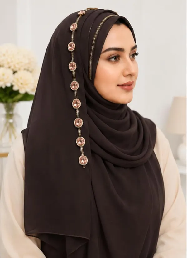 Brown_Georgette_Embroidered_Hijab_For_Women