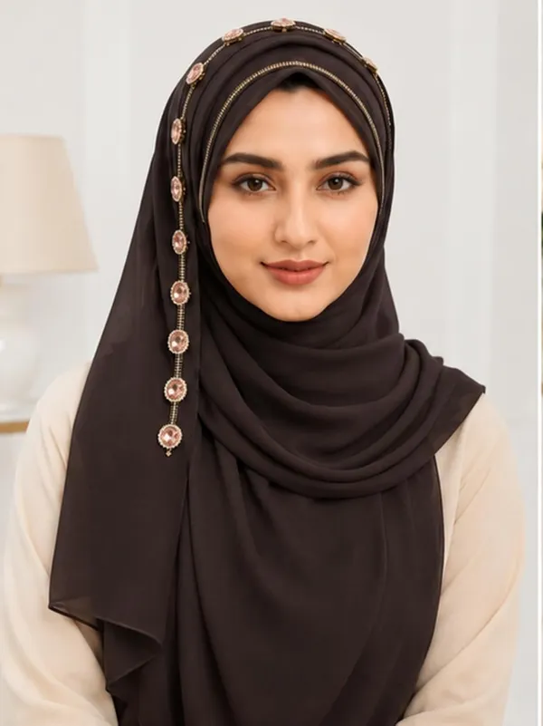 Brown_Georgette_Embroidered_Hijab_For_Women