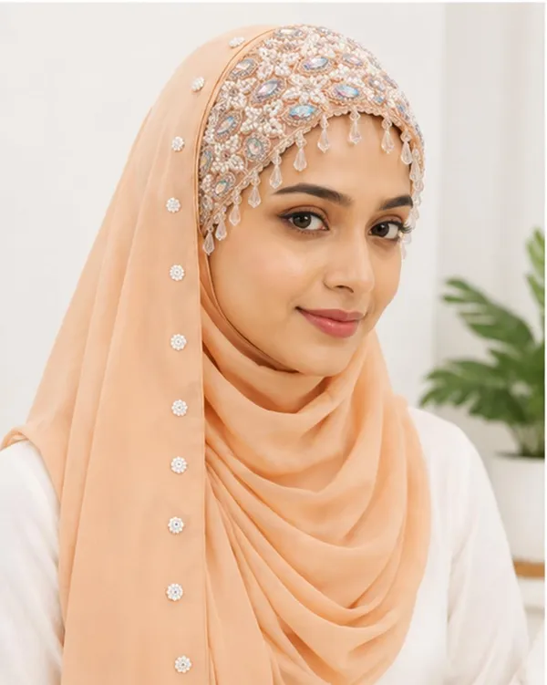 Orange_Georgette_Crystal_Embroidered_Hijab_For_Women