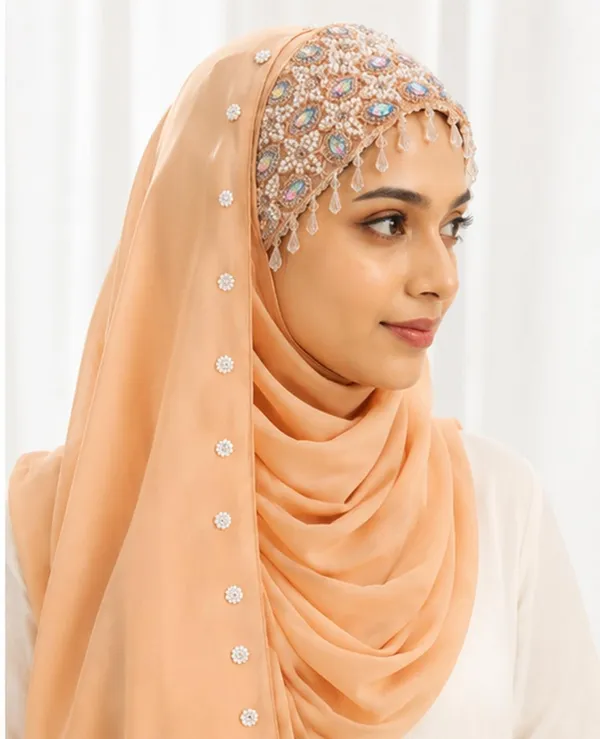 Orange_Georgette_Crystal_Embroidered_Hijab_For_Women
