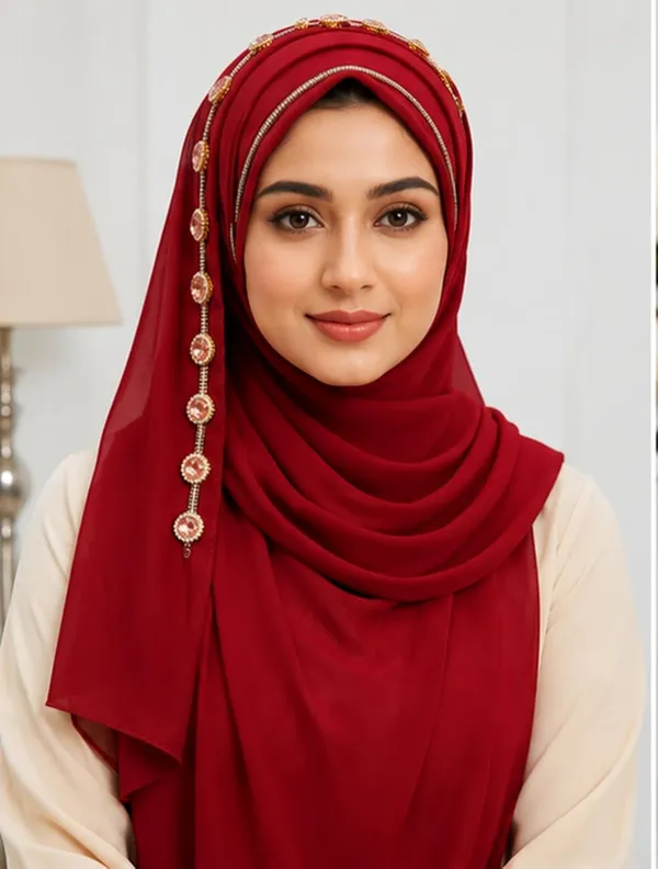 Maroon_Georgette_Embroidered_Pearl_Lace_Hijab_For_Women