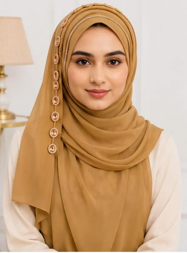 Brown_Georgette_Pearl_Lace_Hijab_For_Women