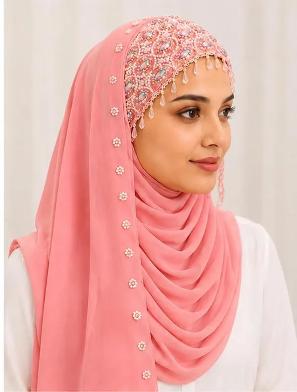Peach_Georgette_Embroidered_Hijab_For_Women