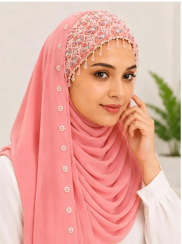 Peach_Georgette_Embroidered_Hijab_For_Women