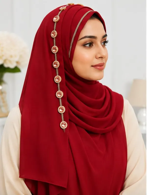 Maroon_Georgette_Stone_Work_Hijab_For_Women
