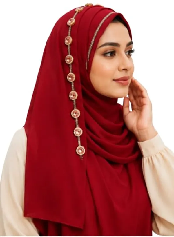Maroon_Georgette_Stone_Work_Hijab_For_Women