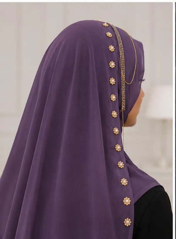 Purple_Georgette_Embellished_Gold_Chain_Hijab_For_Women