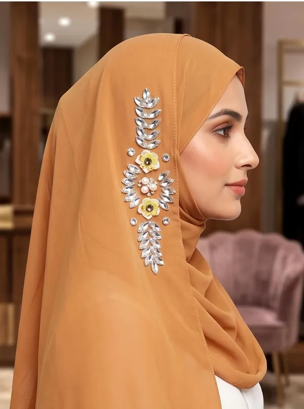 Yellow_Georgette_Crystal_Rhinestone_Embellished_Hijab_For_Women