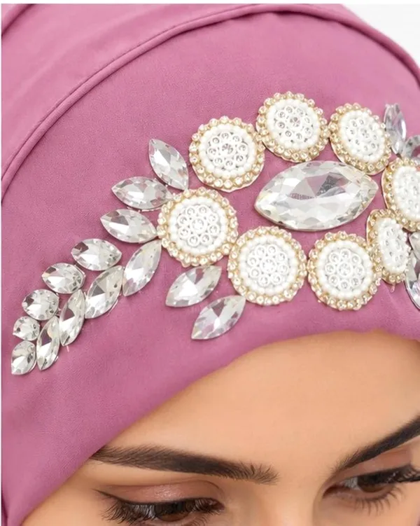 Pink_Georgette_Floral_Beaded_Embellished_Hijab_For_Women