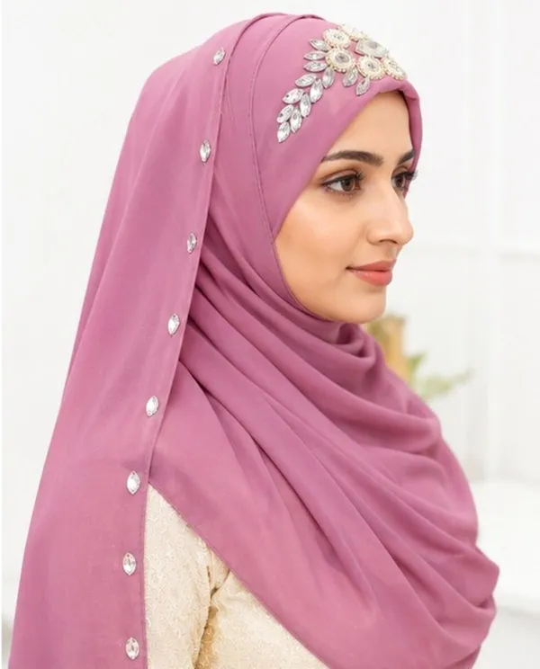 Pink_Georgette_Floral_Beaded_Embellished_Hijab_For_Women