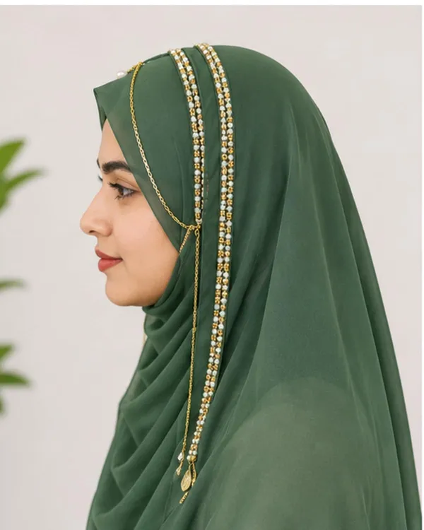 Green_Georgette_Pearl_Beaded_Chain_Embellished_Hijab_For_Women