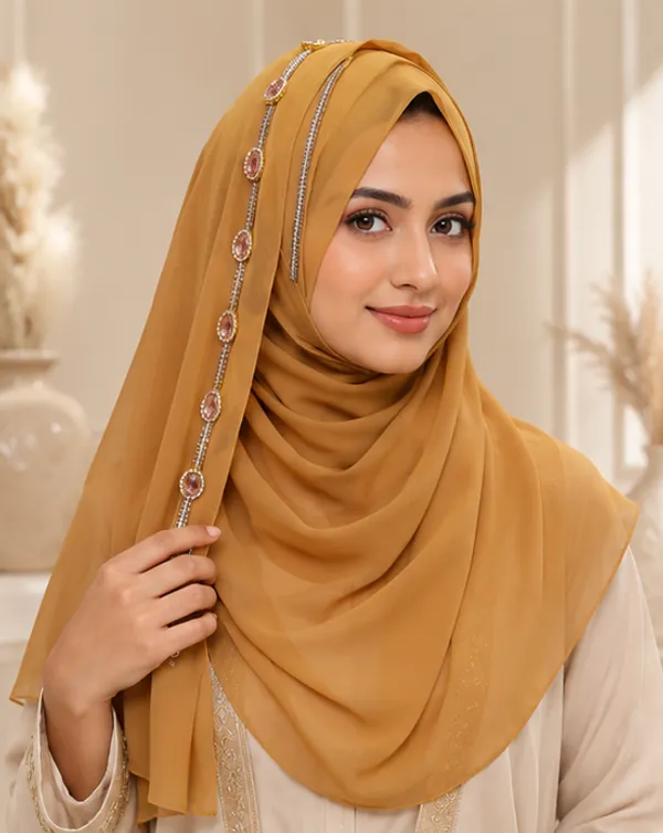 Yellow_Georgette_Stone_Work_Hijab_For_Women