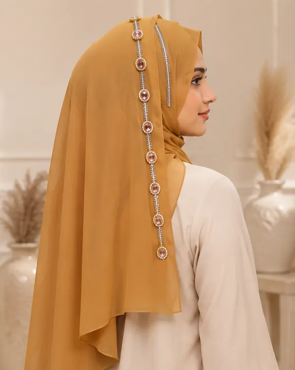 Yellow_Georgette_Stone_Work_Hijab_For_Women