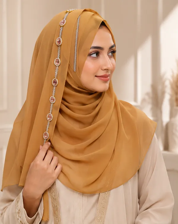 Yellow_Georgette_Stone_Work_Hijab_For_Women