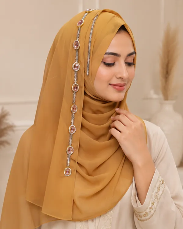 Yellow_Georgette_Stone_Work_Hijab_For_Women