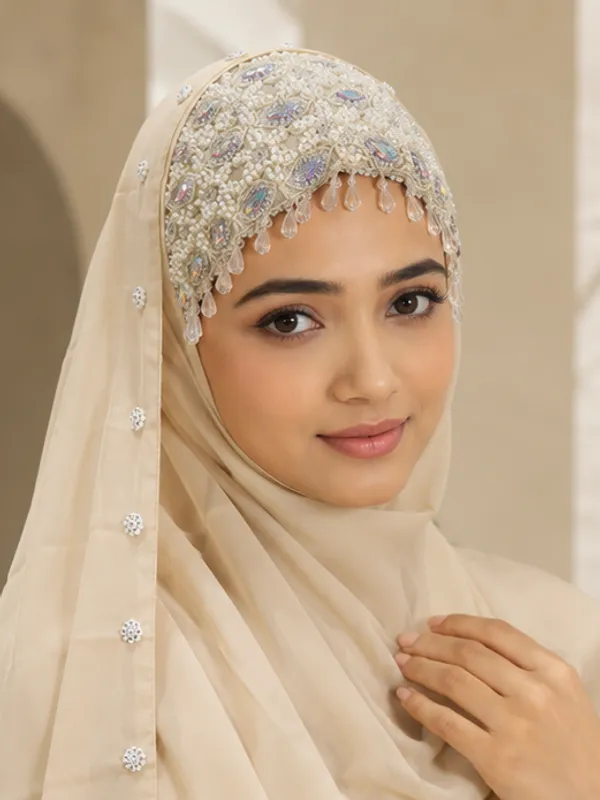FAHAARI_Premium_Cream_Diamond_Work_Georgette_Hijab_for_Women