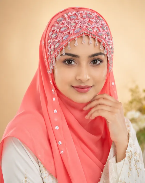 FAHAARI_Premium_Peach_Embroidery_&_Diamond_Work_Georgette_Hijab_for_Women