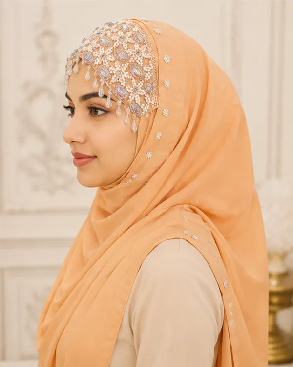 FAHAARI_Premium_Soft_Peach_Embroidery_&_Diamond_Work_Georgette_Hijab_for_Women