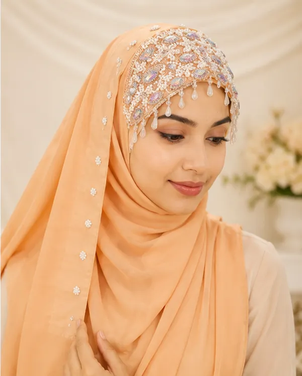 FAHAARI_Premium_Soft_Peach_Embroidery_&_Diamond_Work_Georgette_Hijab_for_Women
