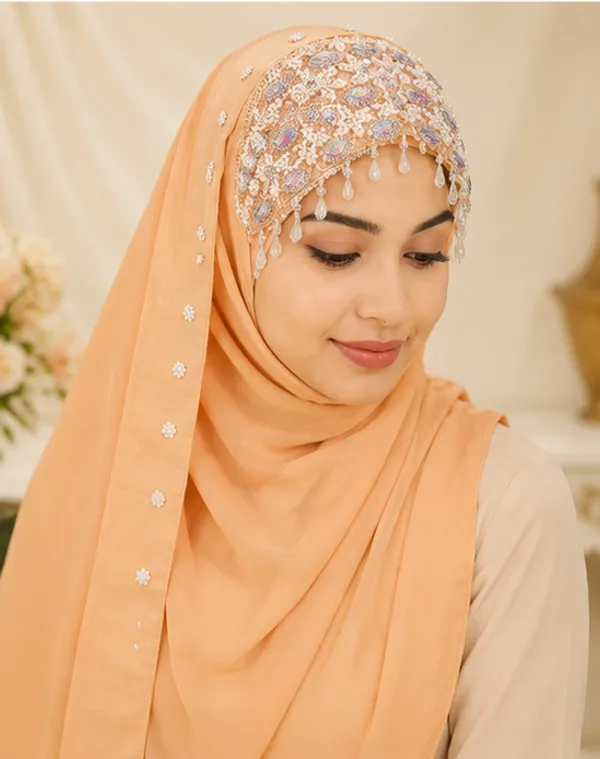 FAHAARI_Premium_Soft_Peach_Embroidery_&_Diamond_Work_Georgette_Hijab_for_Women